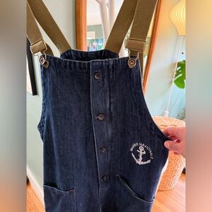 Navy Blue Denim Overalls with Anchor Embroidery